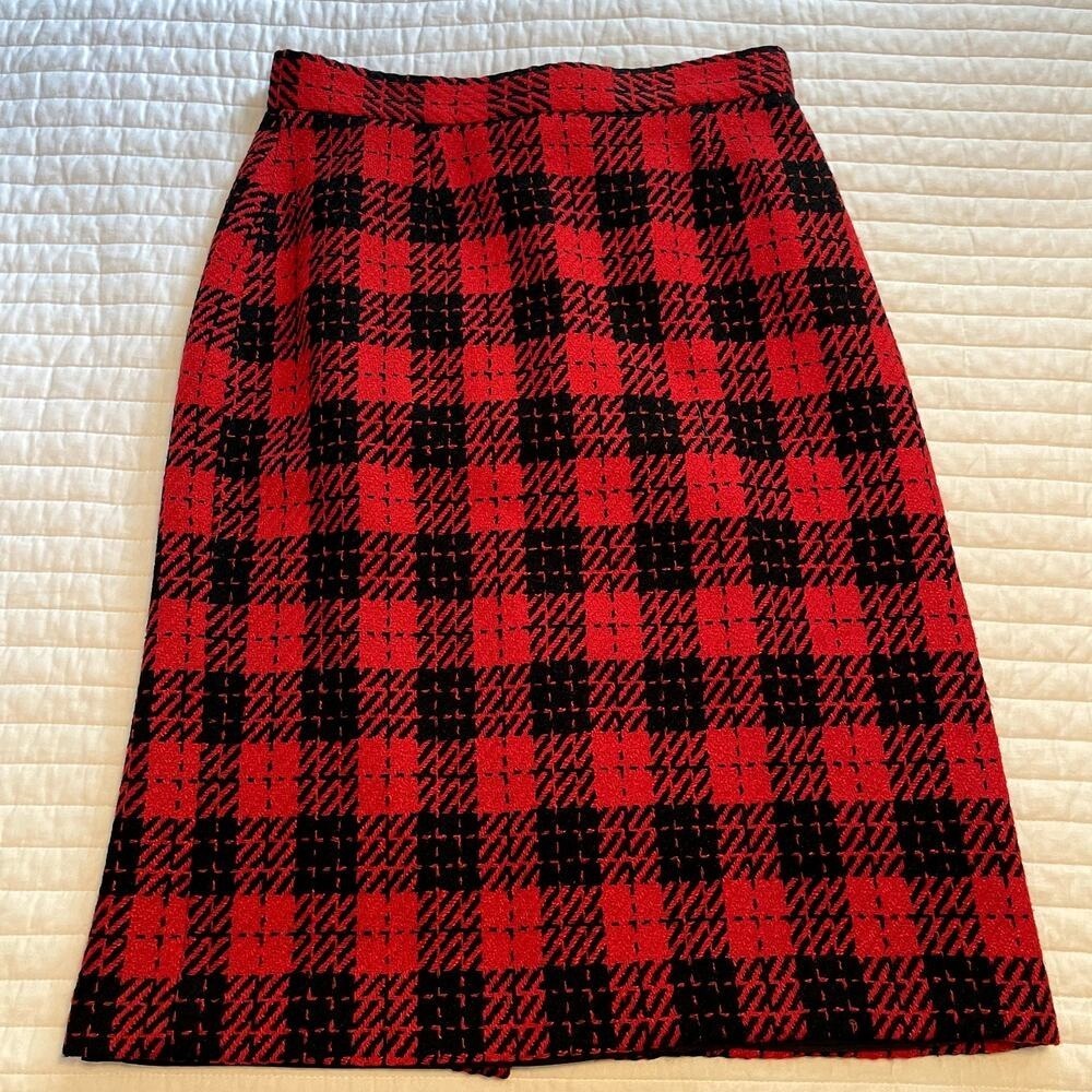 JH Collectibles Vintage Red Black Plaid Wool Blend Pencil Skirt Womens 12
